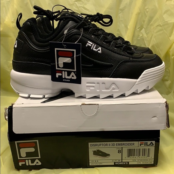 fila disruptor ii women's black and white